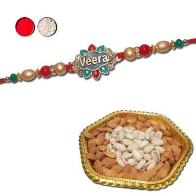 "Rakhi - FR- 8590 A (Single Rakhi) ,  Dryfruit Thali - code RD300 - Click here to View more details about this Product